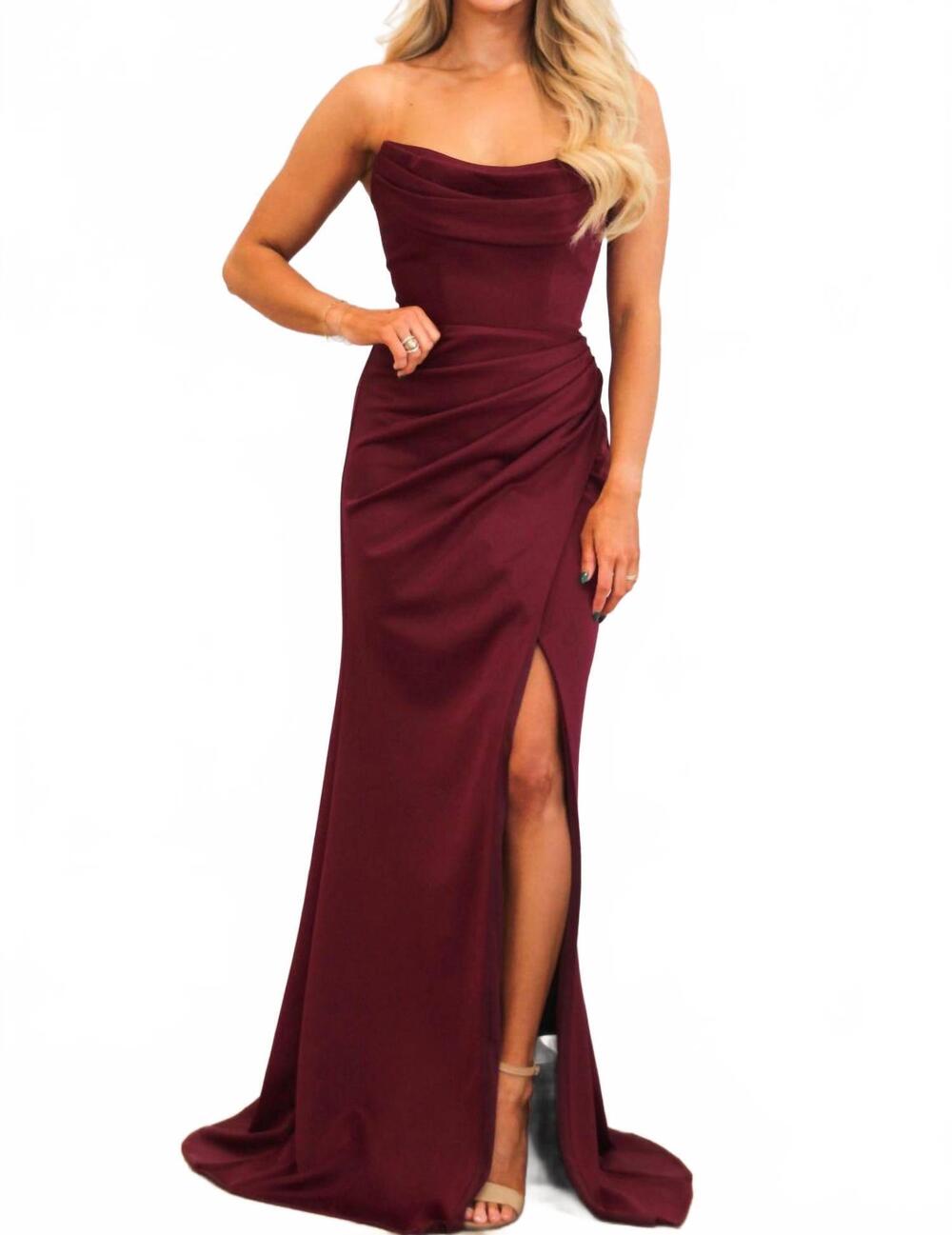 NEW CINDERELLA DIVINE venice strapless slit formal dress in wine